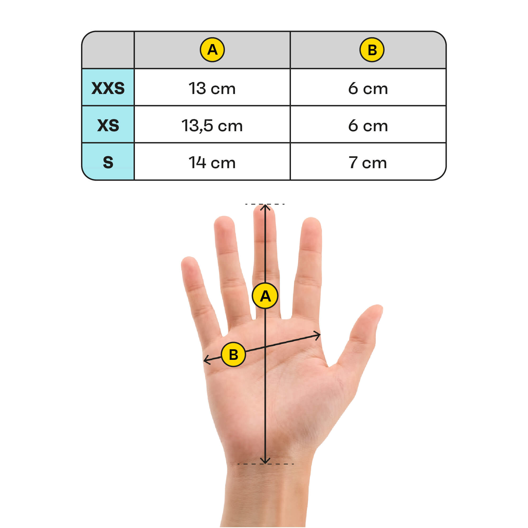 Winter gloves size chart with hand measurement guide