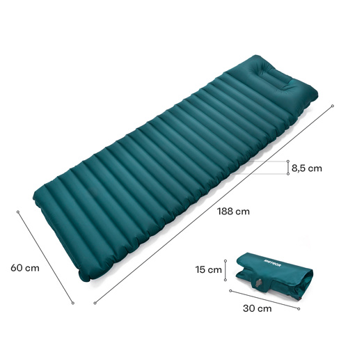 Selbstaufblasbare Matratze Meteor 2in1 (Pumpe + Drybag) 188×60×8,5 cm in der Farbe Meer.