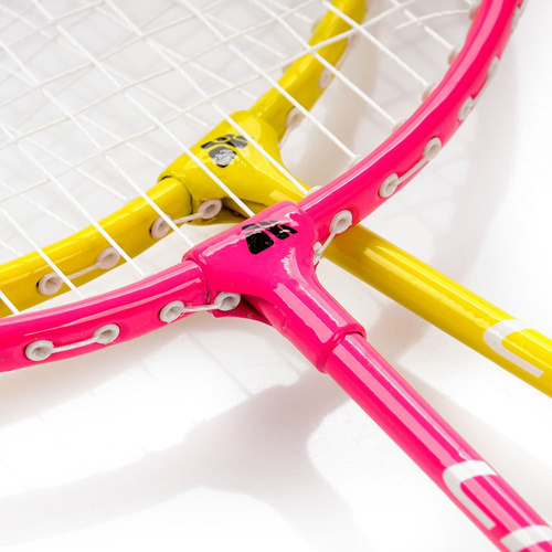 Meteor Badminton Set 2 Stahlrackets (gelb/rosa) + 3 darts