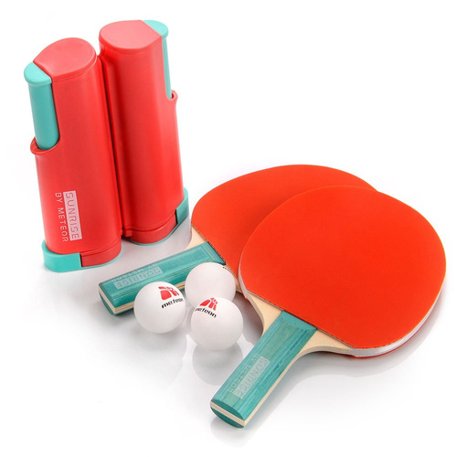 METEOR TABLE TENNIS SET SUNSET ROLLNET, 2 RACKETS + 3 BALLS