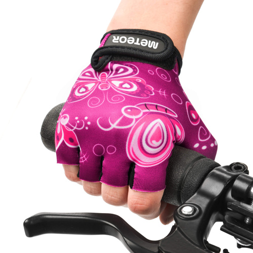 Cycling gloves Meteor Kids M Butterflies pink