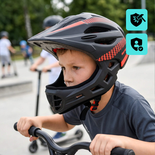 Fullface-Fahrradhelm Meteor Lupus S 48-52 cm schwarz/rot