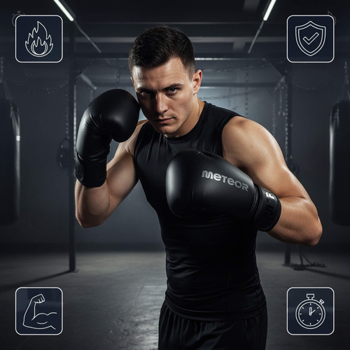 Rękawice bokserskie Meteor 12 oz treningowe, rzep, PU