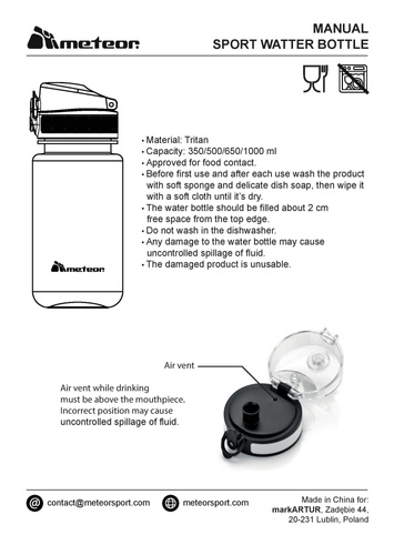 Sports water bottle Meteor 1000 ml grey